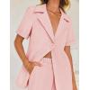 imageZESICA Womens 2025 Casual 2 Piece Outfits Short Sleeve Blazer Jacket and Wide Leg Pants Loose Business Suit SetsPink