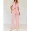 imageZESICA Womens 2025 Casual 2 Piece Outfits Short Sleeve Blazer Jacket and Wide Leg Pants Loose Business Suit SetsPink