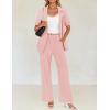 imageZESICA Womens 2025 Casual 2 Piece Outfits Short Sleeve Blazer Jacket and Wide Leg Pants Loose Business Suit SetsPink