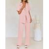imageZESICA Womens 2025 Casual 2 Piece Outfits Short Sleeve Blazer Jacket and Wide Leg Pants Loose Business Suit SetsPink