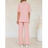 imageZESICA Womens 2025 Casual 2 Piece Outfits Short Sleeve Blazer Jacket and Wide Leg Pants Loose Business Suit SetsPink