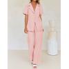 imageZESICA Womens 2025 Casual 2 Piece Outfits Short Sleeve Blazer Jacket and Wide Leg Pants Loose Business Suit SetsPink