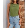 imageZESICA Womens 2025 Ribbed Tank Tops Summer Sleeveless High Neck Casual Slim Fitted Basic Knit ShirtsBean Green