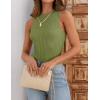 imageZESICA Womens 2025 Ribbed Tank Tops Summer Sleeveless High Neck Casual Slim Fitted Basic Knit ShirtsBean Green
