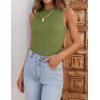 imageZESICA Womens 2025 Ribbed Tank Tops Summer Sleeveless High Neck Casual Slim Fitted Basic Knit ShirtsBean Green