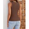 imageZESICA Womens 2025 Ribbed Tank Tops Summer Sleeveless High Neck Casual Slim Fitted Basic Knit ShirtsBrown