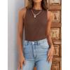 imageZESICA Womens 2025 Ribbed Tank Tops Summer Sleeveless High Neck Casual Slim Fitted Basic Knit ShirtsBrown