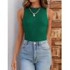 imageZESICA Womens 2025 Ribbed Tank Tops Summer Sleeveless High Neck Casual Slim Fitted Basic Knit ShirtsGreen