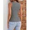 imageZESICA Womens 2025 Ribbed Tank Tops Summer Sleeveless High Neck Casual Slim Fitted Basic Knit ShirtsGrey