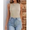 imageZESICA Womens 2025 Ribbed Tank Tops Summer Sleeveless High Neck Casual Slim Fitted Basic Knit ShirtsSand