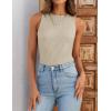 imageZESICA Womens 2025 Ribbed Tank Tops Summer Sleeveless High Neck Casual Slim Fitted Basic Knit ShirtsSand