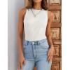 imageZESICA Womens 2025 Ribbed Tank Tops Summer Sleeveless High Neck Casual Slim Fitted Basic Knit ShirtsWhite