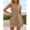 imageZESICA Womens 2025 Summer 2 Piece Short Sets Sleeveless Crew Neck Suit Vest Tops High Waist Shorts Business OutfitsKhaki