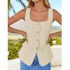 imageZESICA Womens 2025 Summer Casual Sleeveless Suit Vest Square Neck Button Down Work Business Blazer Vests WaistcoatApricot