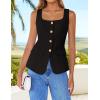 imageZESICA Womens 2025 Summer Casual Sleeveless Suit Vest Square Neck Button Down Work Business Blazer Vests WaistcoatBlack