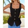 imageZESICA Womens 2025 Summer Casual Sleeveless Suit Vest Square Neck Button Down Work Business Blazer Vests WaistcoatBlack