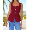 imageZESICA Womens 2025 Summer Casual Sleeveless Suit Vest Square Neck Button Down Work Business Blazer Vests WaistcoatDark Red