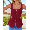 imageZESICA Womens 2025 Summer Casual Sleeveless Suit Vest Square Neck Button Down Work Business Blazer Vests WaistcoatDark Red