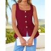 imageZESICA Womens 2025 Summer Casual Sleeveless Suit Vest Square Neck Button Down Work Business Blazer Vests WaistcoatDark Red
