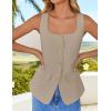 imageZESICA Womens 2025 Summer Casual Sleeveless Suit Vest Square Neck Button Down Work Business Blazer Vests WaistcoatKhaki