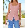 imageZESICA Womens 2025 Summer Casual Sleeveless Suit Vest Square Neck Button Down Work Business Blazer Vests WaistcoatPink