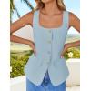 imageZESICA Womens 2025 Summer Casual Sleeveless Suit Vest Square Neck Button Down Work Business Blazer Vests WaistcoatSky
