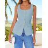 imageZESICA Womens 2025 Summer Casual Sleeveless Suit Vest Square Neck Button Down Work Business Blazer Vests WaistcoatSky