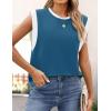 imageZESICA Womens Cap Sleeve Tank Tops Loose Fit Summer Trendy Crewneck Colorblock ShirtsDarkblue