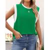 imageZESICA Womens Cap Sleeve Tank Tops Loose Fit Summer Trendy Crewneck Colorblock ShirtsGreen
