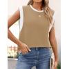 imageZESICA Womens Cap Sleeve Tank Tops Loose Fit Summer Trendy Crewneck Colorblock ShirtsLightkhaki