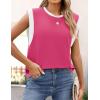 imageZESICA Womens Cap Sleeve Tank Tops Loose Fit Summer Trendy Crewneck Colorblock ShirtsPink
