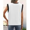 imageZESICA Womens Cap Sleeve Tank Tops Loose Fit Summer Trendy Crewneck Colorblock ShirtsWhite