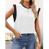 imageZESICA Womens Cap Sleeve Tank Tops Loose Fit Summer Trendy Crewneck Colorblock ShirtsWhite