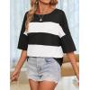 imageZESICA Womens Summer 2025 34 Sleeve Casual Tee Tops Crewneck Drop Shoulder Color Block Oversized TShirtsBlack