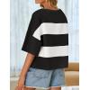 imageZESICA Womens Summer 2025 34 Sleeve Casual Tee Tops Crewneck Drop Shoulder Color Block Oversized TShirtsBlack