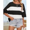 imageZESICA Womens Summer 2025 34 Sleeve Casual Tee Tops Crewneck Drop Shoulder Color Block Oversized TShirtsBlack