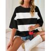 imageZESICA Womens Summer 2025 34 Sleeve Casual Tee Tops Crewneck Drop Shoulder Color Block Oversized TShirtsBlack