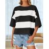 imageZESICA Womens Summer 2025 34 Sleeve Casual Tee Tops Crewneck Drop Shoulder Color Block Oversized TShirtsBlack