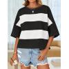 imageZESICA Womens Summer 2025 34 Sleeve Casual Tee Tops Crewneck Drop Shoulder Color Block Oversized TShirtsBlack