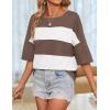 imageZESICA Womens Summer 2025 34 Sleeve Casual Tee Tops Crewneck Drop Shoulder Color Block Oversized TShirtsBrown