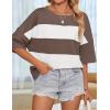 imageZESICA Womens Summer 2025 34 Sleeve Casual Tee Tops Crewneck Drop Shoulder Color Block Oversized TShirtsBrown