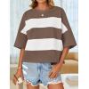 imageZESICA Womens Summer 2025 34 Sleeve Casual Tee Tops Crewneck Drop Shoulder Color Block Oversized TShirtsBrown