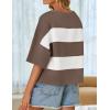 imageZESICA Womens Summer 2025 34 Sleeve Casual Tee Tops Crewneck Drop Shoulder Color Block Oversized TShirtsBrown