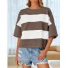 imageZESICA Womens Summer 2025 34 Sleeve Casual Tee Tops Crewneck Drop Shoulder Color Block Oversized TShirtsBrown