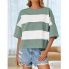 imageZESICA Womens Summer 2025 34 Sleeve Casual Tee Tops Crewneck Drop Shoulder Color Block Oversized TShirtsGreen