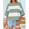 imageZESICA Womens Summer 2025 34 Sleeve Casual Tee Tops Crewneck Drop Shoulder Color Block Oversized TShirtsGreen