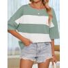 imageZESICA Womens Summer 2025 34 Sleeve Casual Tee Tops Crewneck Drop Shoulder Color Block Oversized TShirtsGreen