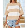 imageZESICA Womens Summer 2025 34 Sleeve Casual Tee Tops Crewneck Drop Shoulder Color Block Oversized TShirtsLightkhaki