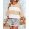 imageZESICA Womens Summer 2025 34 Sleeve Casual Tee Tops Crewneck Drop Shoulder Color Block Oversized TShirtsLightkhaki