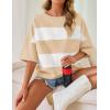 imageZESICA Womens Summer 2025 34 Sleeve Casual Tee Tops Crewneck Drop Shoulder Color Block Oversized TShirtsLightkhaki